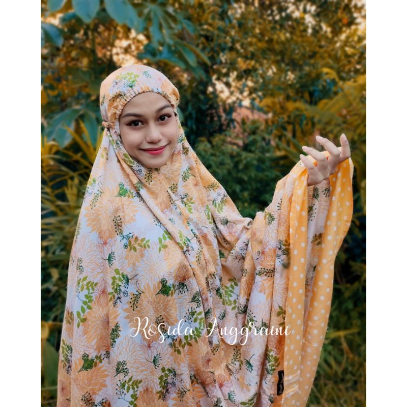 MUKENA JUMBO RAYON MOTIF BUNGA POLKADOT DEWASA KUNING
