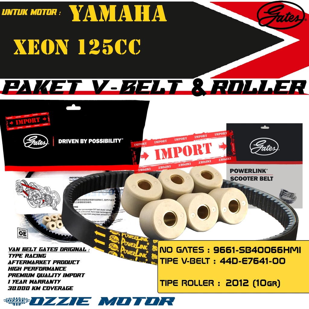 VAN BELT GATES VANBELT V BELT VBELT V-BELT GATES POWERLINK YAMAHA XEON 125 (44D) SET ROLLER DR PULLEY 10GRAM