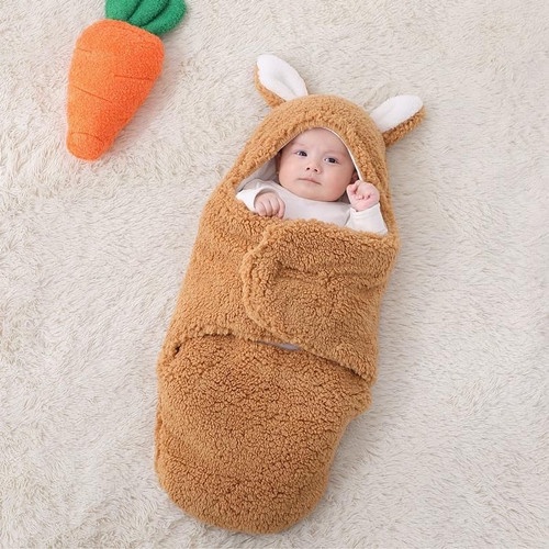 Selimut Bedong Bayi Bulu Lembut tebal Blanket Karakter Kelinci Baru Lahir 0-6 Bulan