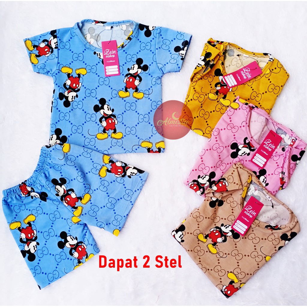 Setelan Baju Bayi Pendek Motif Karakter dapat 2 stel