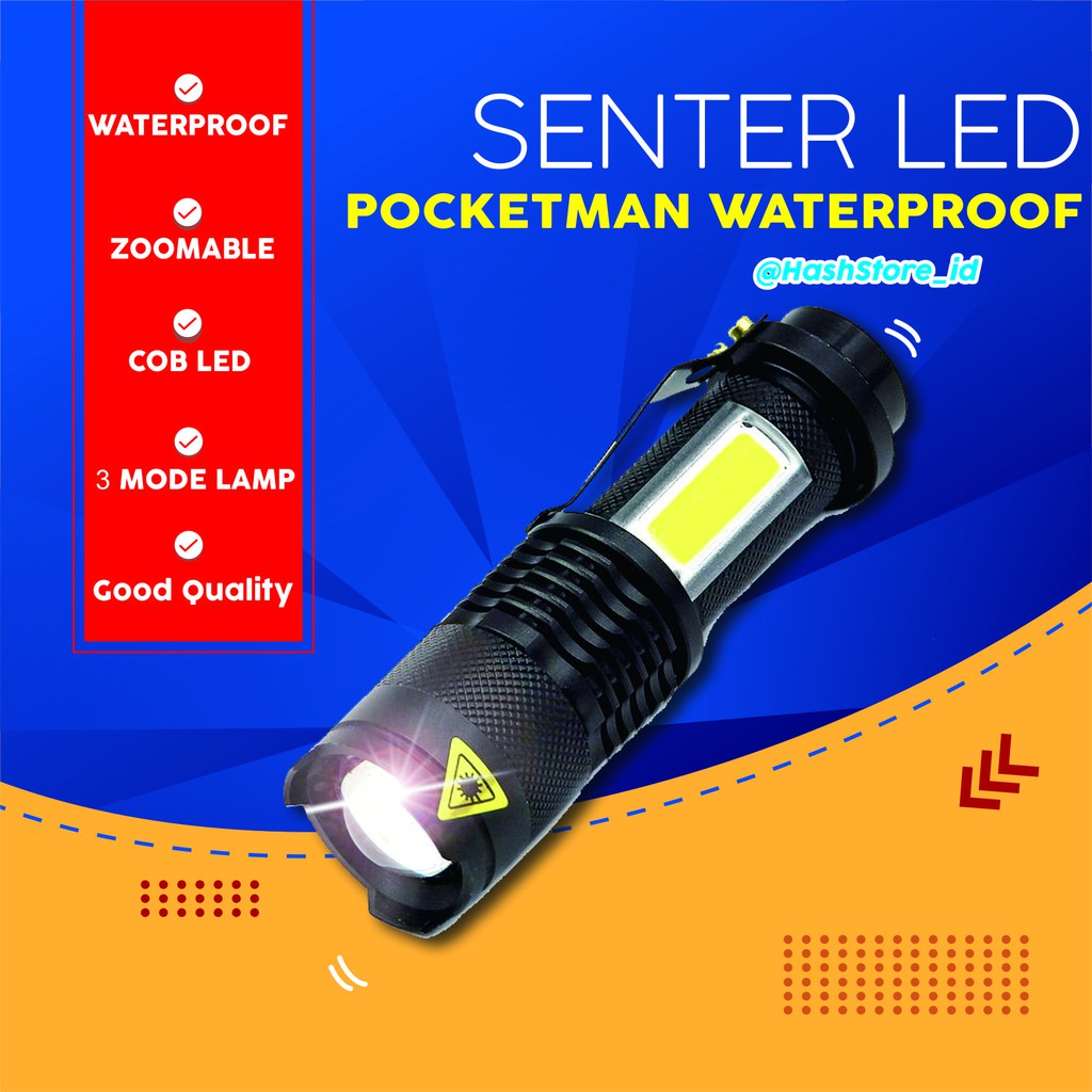 SENTER LED ZOOMABLE WATERPROOF POCKETMAN 3800 LUMENS SENTER LED DARURAT SENTER CAMPING ZOOMABLE