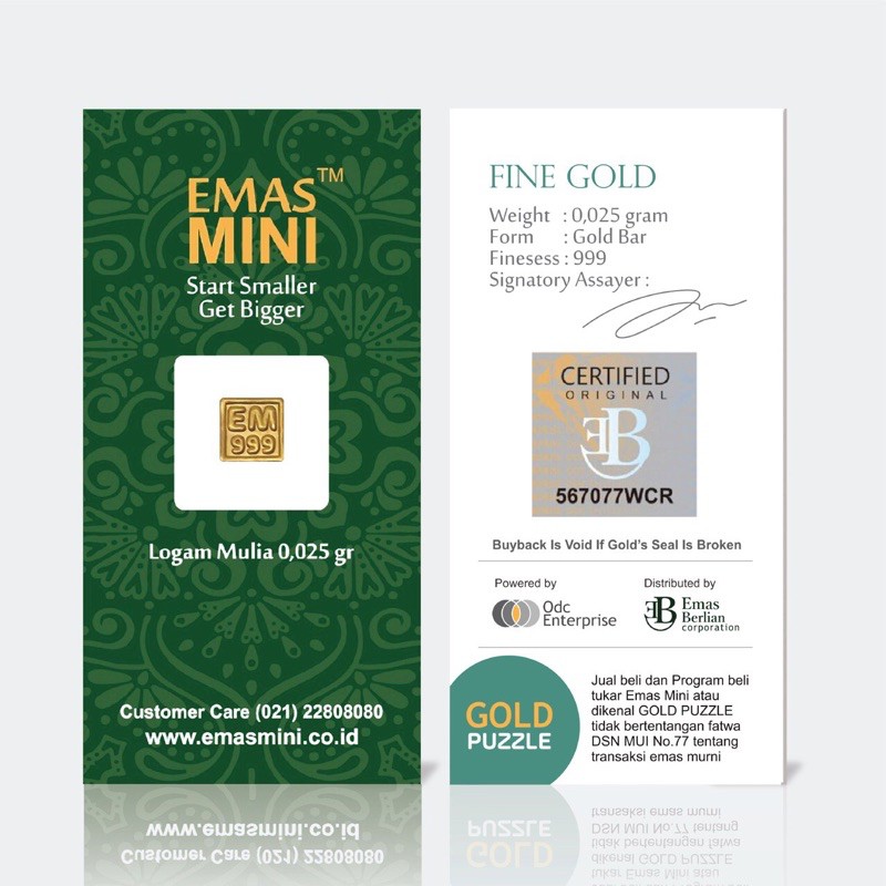 Emas mini 0,025 gram / emas batangan / logam mulia
