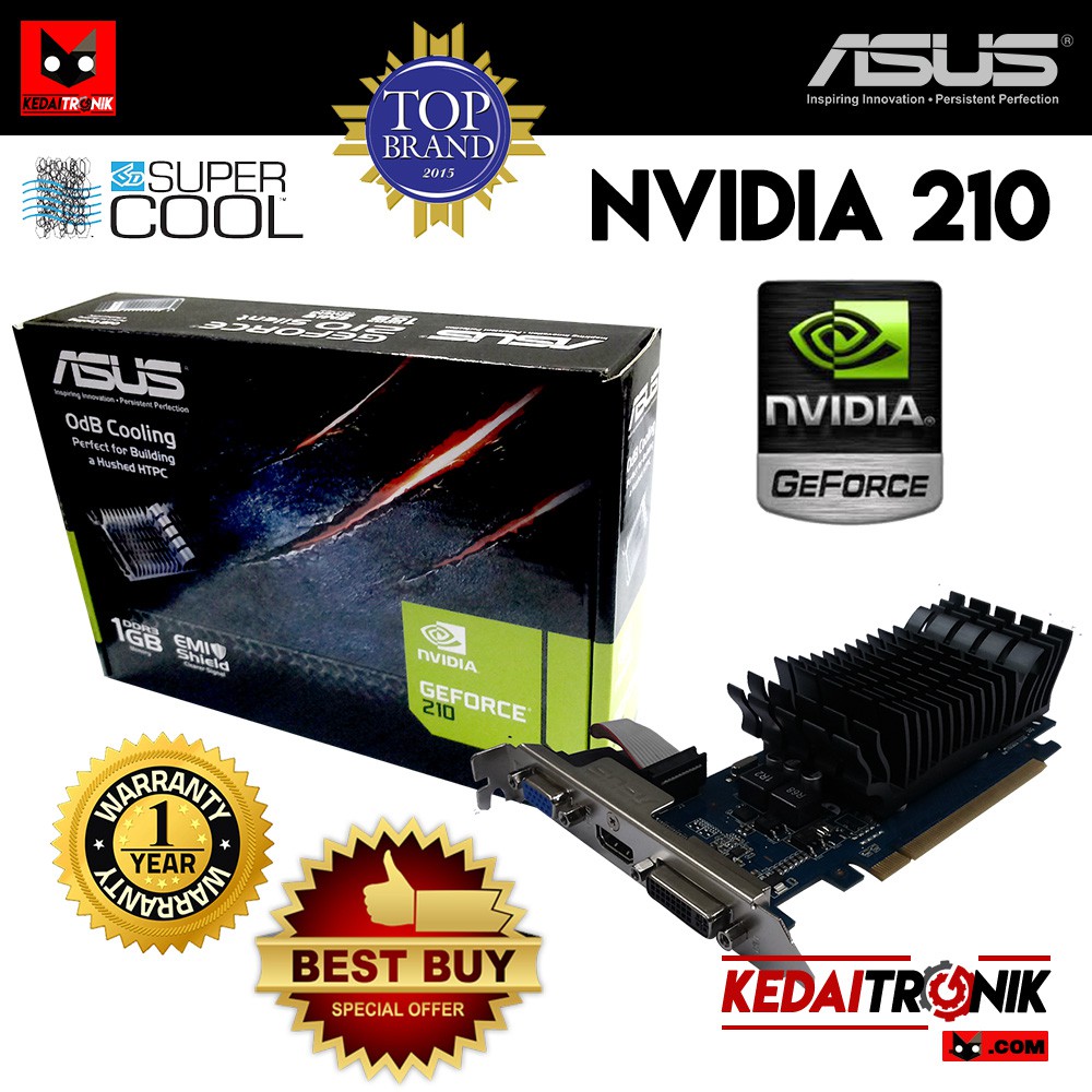 VGA Nvidia Geforce 210 ASUS DDR3 1GB Graphic Card SILENT PCI Express