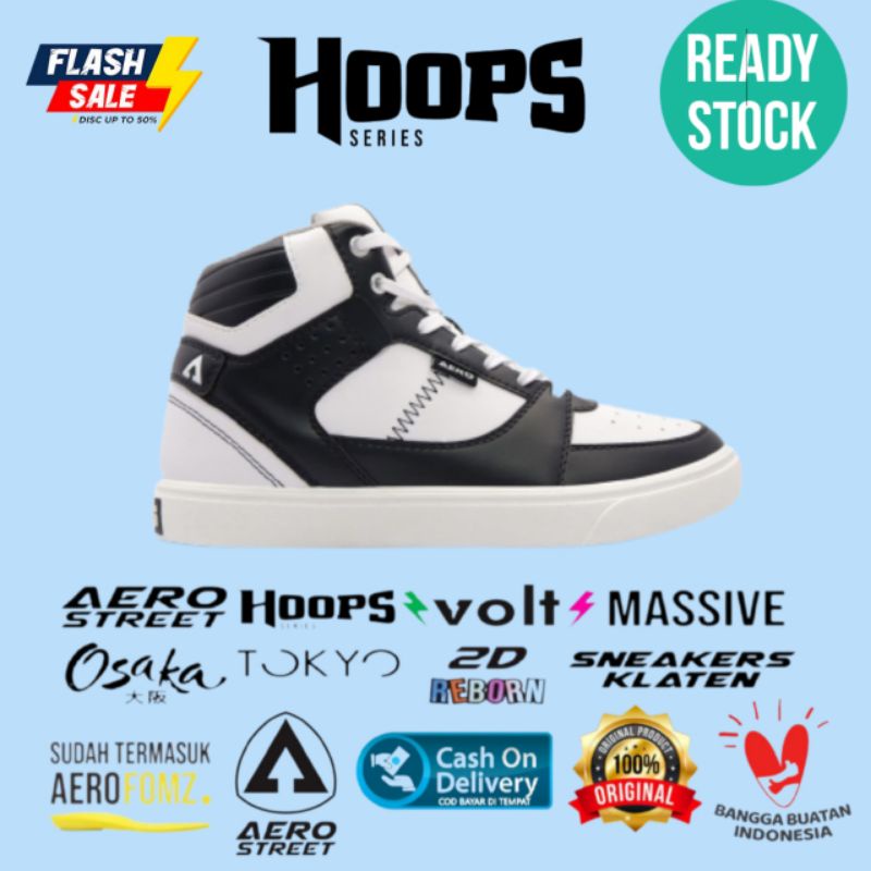 Aerostreet Hoops Putih Hitam - Sepatu Sneakers Casual Sport Aero Street