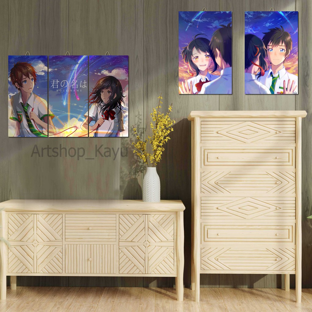 Hiasan dinding Pajangan KIMI NO NAWA / YOUR NAME Poster Kayu / dekorasi dinding / dekorasi kamar