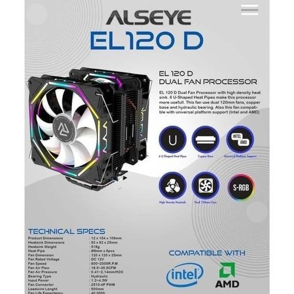 Alseye El120D Pentagon Fan Processor Cpu Cooler Rainbow Rgb Dual Fan Terlaris