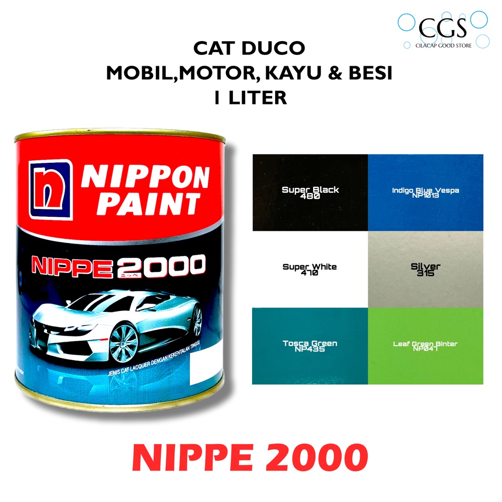 Cat Duco NIPPE 2000 @1Liter HITAM/ PUTIH / SILVER / BIRU / HIJAU / GREY / TOSCA untuk cat mobil cat 