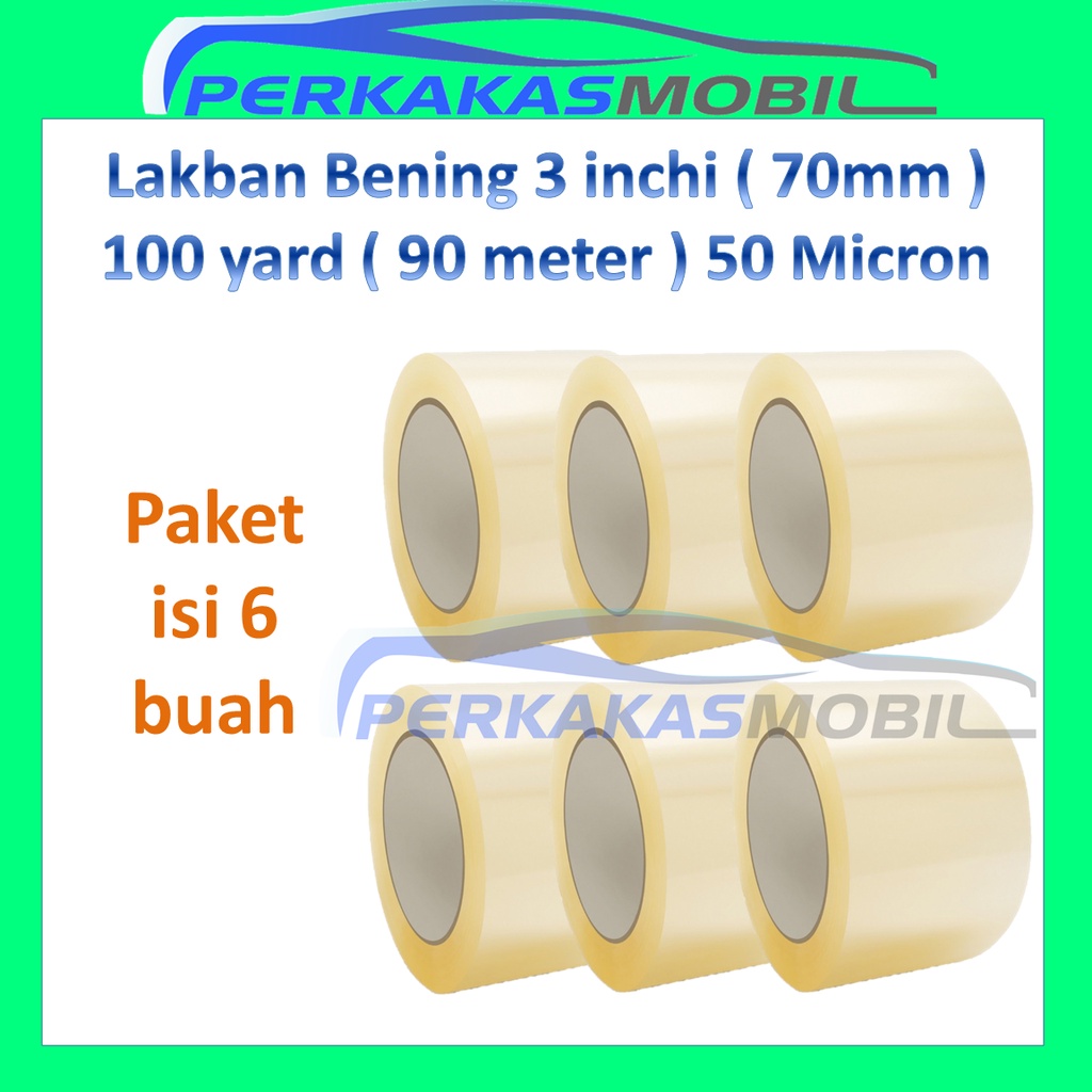 

6 buah Lakban Selotip Isolasi Solasi Solatip Bening Transparan 3inchi 100yard 50micron Adhesive Tape