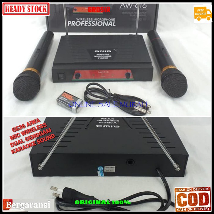 G36 Aiwa naiwa mic wireless system wireles sistem karaoke vokal vocal microphone mic mikrophone profesional pro sound audio panggung dj studio G36  1receiver +2 mic BISA DIGUNAKAN SEGALA JENIS AUDIO SOUN  Sepasang 2 unit mic handle pegang jarak 20 - 30 me