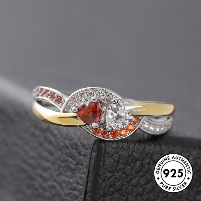 Cincin Bahan Sterling Silver 925 Desain Hati Hias Ruby Kreatif Untuk Wanita