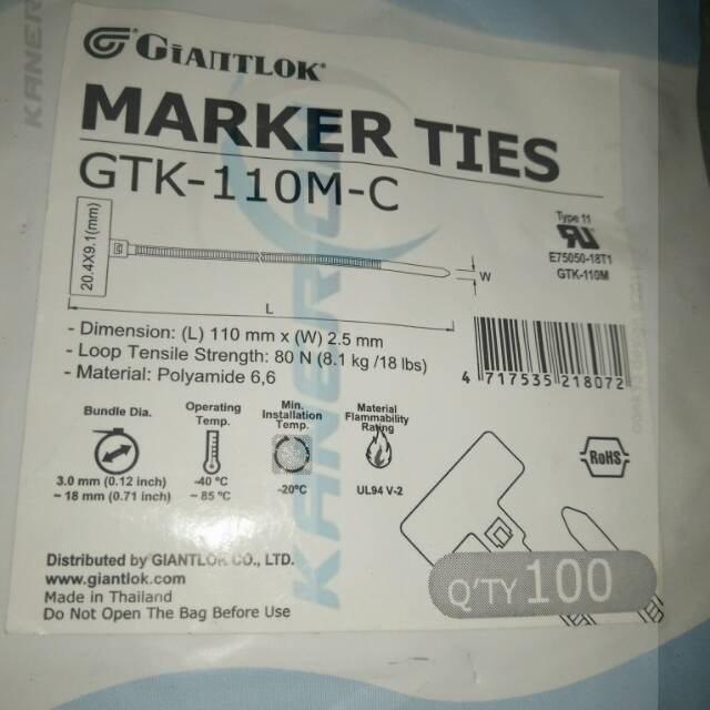 

Giantlok Marker Ties | Label Ties | GTK-110M-C
