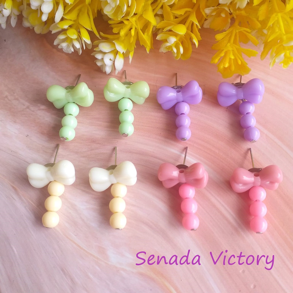 Senada Victory Anting Anak Anting Wanita Aksen Pita Pastel Aksesoris Wanita SVA023