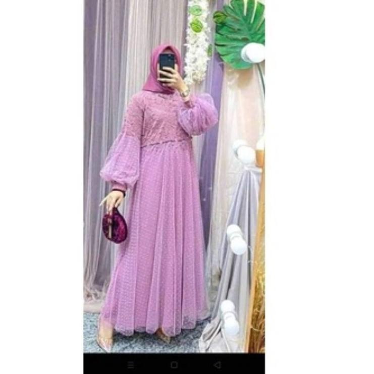RAWNIE DRESS LENGAN BALON BAJU PESTA /RAFFINA DRESS/GAMIS BROKLAT {Zm31au22e}