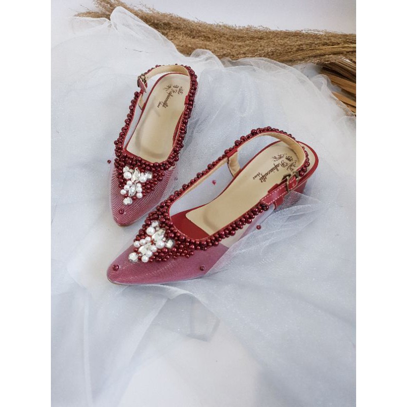 sepatu clarissa maroon cantik sspatu wanita hak tahu sepatu wedding