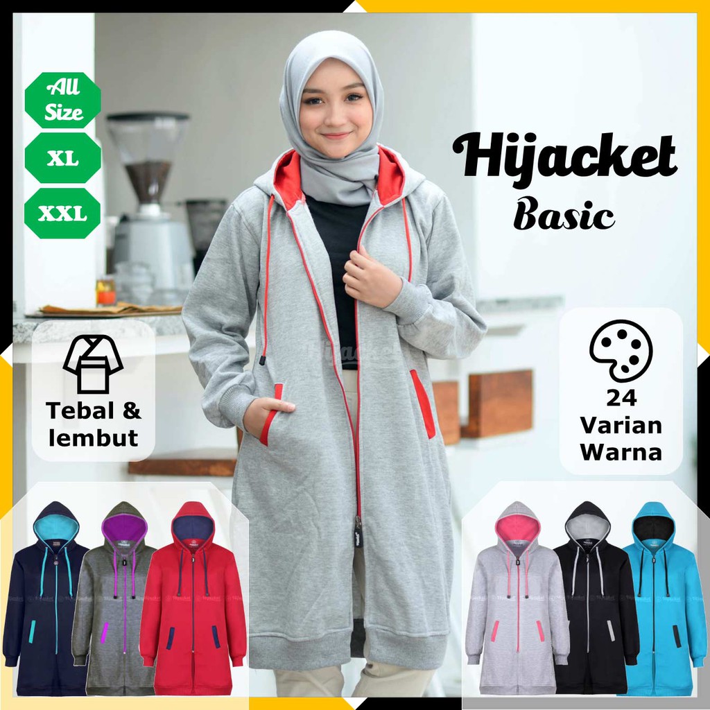 Jaket Muslimah Hijacket Basic Hoodie Hijab Wanita Syari Panjang