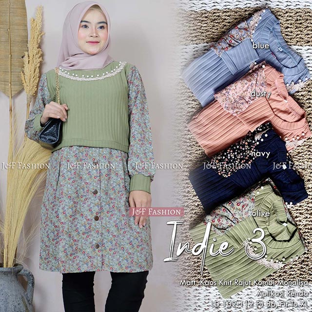 Tunik Wanita Rajut Indie Kava Oskar Keisa  Knit Halus Terbaru Kekinian Tunik Polos Jumbo LD 102 120