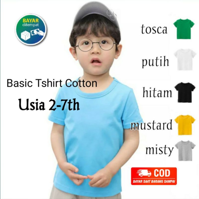 Baju Oblong Anak Polos Usia 2-7th Kaos Anak Lengan Pendek Kaos Polos Anak Pakaian Anak