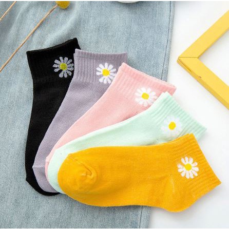 RSB KK223 Kaos Kaki Wanita Motif Bunga Daisy Kaos Kaki Pendek Socks Korea Murah Import