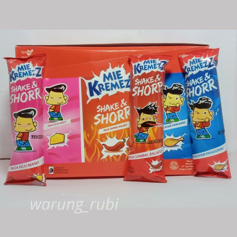 Mie Kremezz Shake Shorr Keju manis/Ayam Panggang/Sambal Balado 11 gram, Harga 1pcs. Snack Jajanan Ja