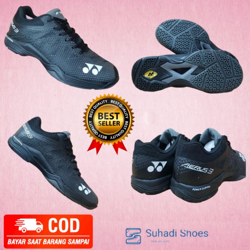 Sepatu Badminton Yonex Power Cushion Aerus 3 Black - Yonex Power Cushion Aerus 3 / Sepatu Bulu Tangk