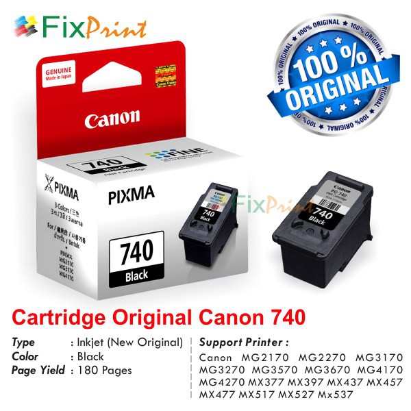 Cartridge Original Canon Canon PG-740 PG740 740 Black, Tinta Printer Canon MX537 MX517 MX437