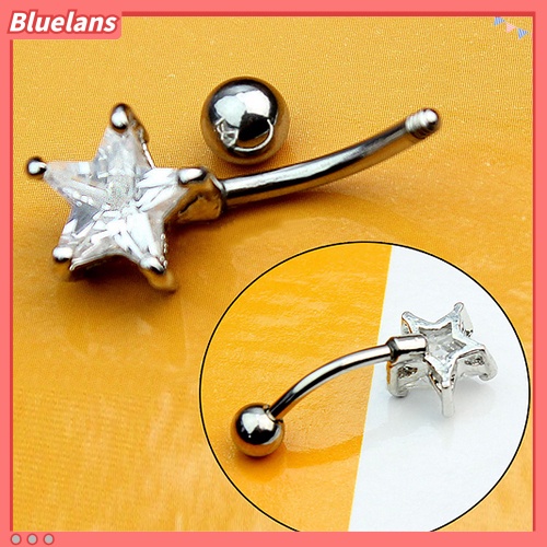 Bluelans Rhinestone Pentagram Surgical Steel Belly Navel Ring Barbell Body Piercing Jewelry