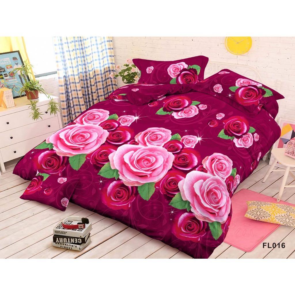 SPREI SET MOTIF BUNGA PINK SHIVA UKURAN 180X200 NO.1 ANTI LUNTUR BERIKUT SARUNG BANTAL &amp; SARUNG GULING