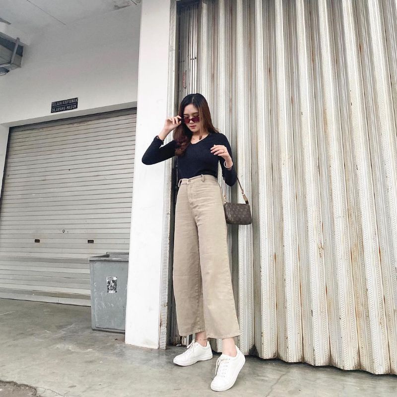 Celana Kulot Wanita Jeans Warna Kulot Lilac Putih Army Coklat Khaki Jins Masakini
