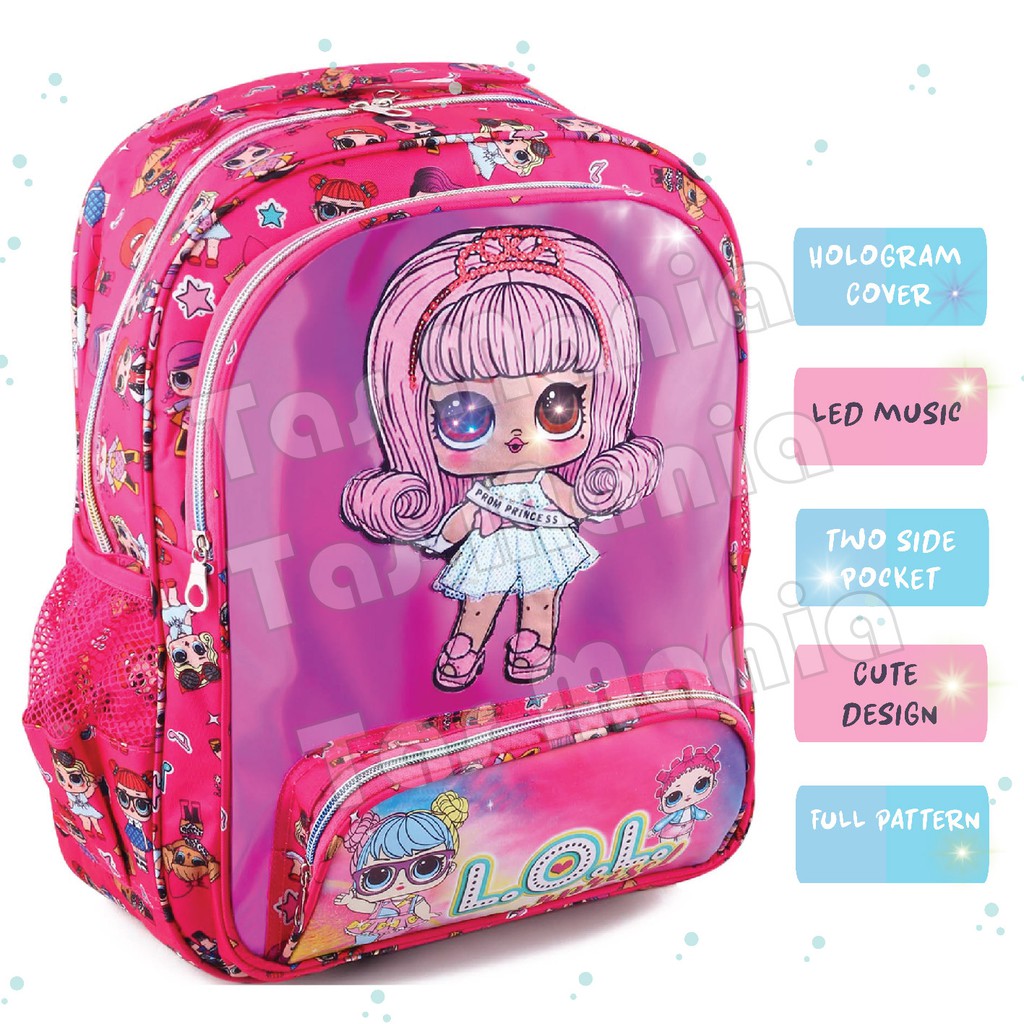 Tas Ransel Anak Perempuan Karakter LOL SURPRISE - Tas Ransel Hologram LED-AURORA - FREE BOTOL MINUM