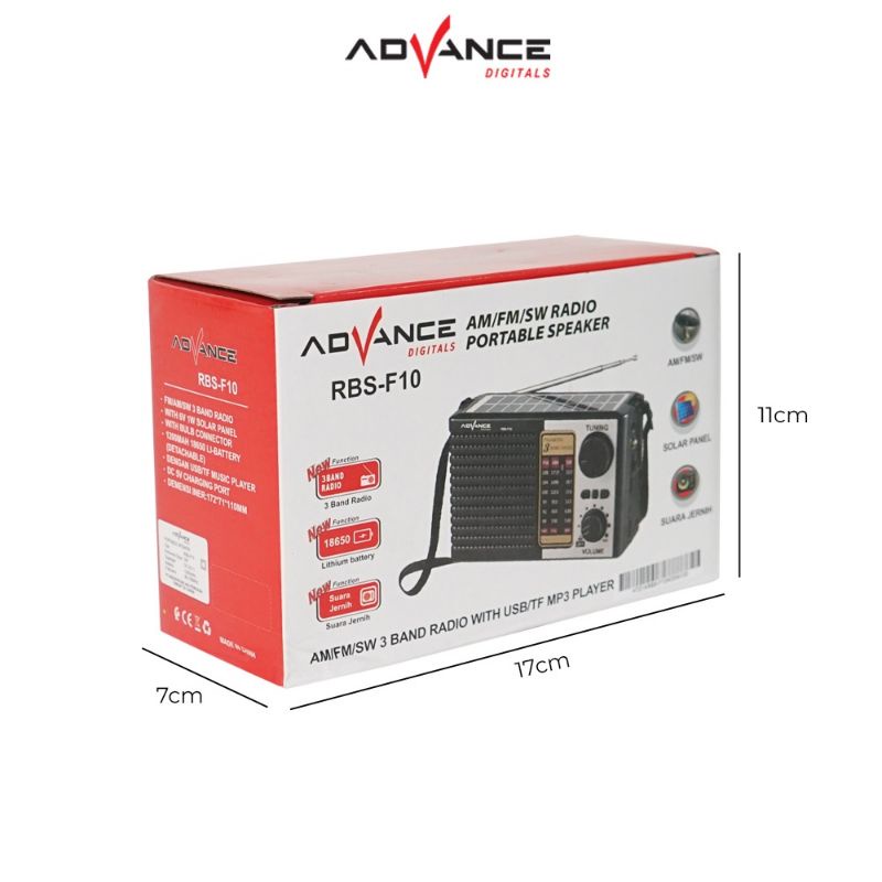 ADVANCE RADIO AM/FM/SW PORTABLE SPEAKER BLUETOOTH PANEL SURYA RBS-F10