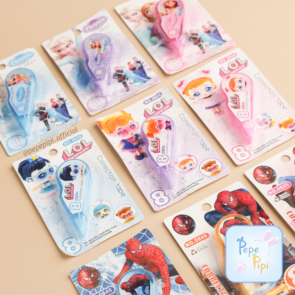 Tip-x Kertas Karakter Frozen LOL Spiderman Correction Tape Roll Tipe x Tipex Tip x Tip-ex Elsa