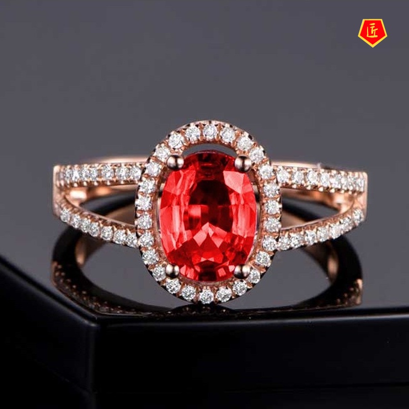 [Ready Stock]Elegant Pink Gemstone Ring Female 18K Gold