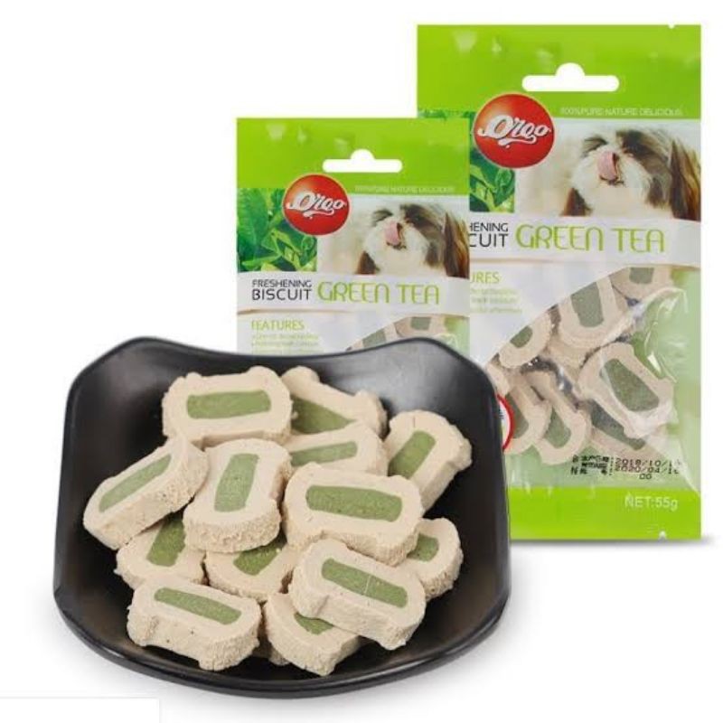 Orgo Freshening Biscuit Green Tea 55gr Pet Dog Snack Treats Shopee Indonesia