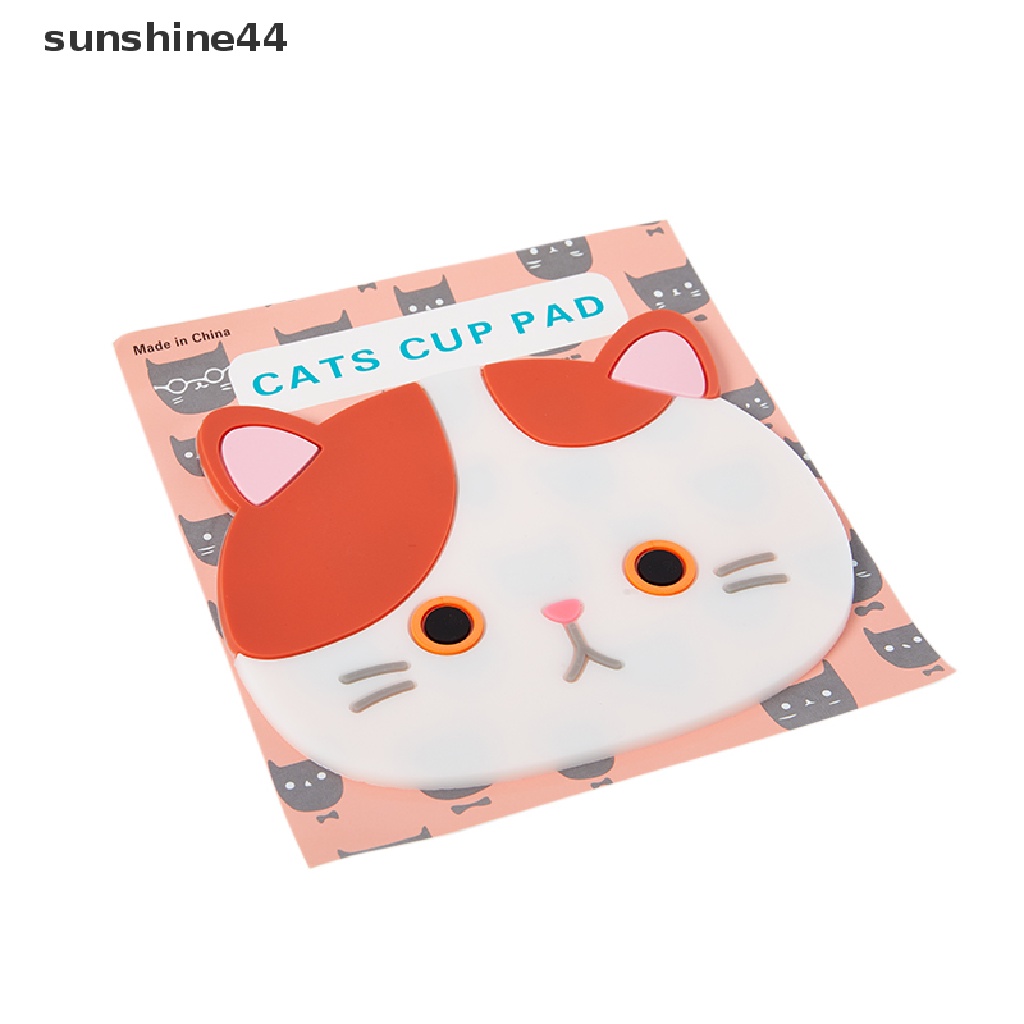 Sunshine Tatakan Gelas / Cangkir Teh / Kopi Bentuk Kucing Kartun Bahan Silikon Anti slip