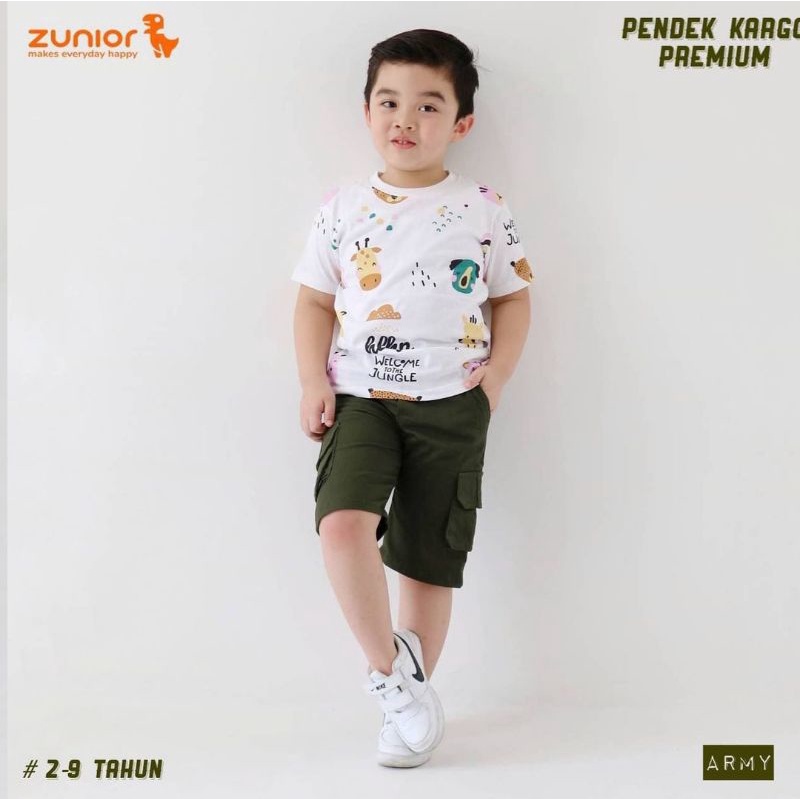 Celana Pendek Anak Laki laki Cargo Chinos Pdl Bahan Katun Warna Hitam Army Abu Banyak Saku Pakaian Harian Short Kargo ZUNIOR