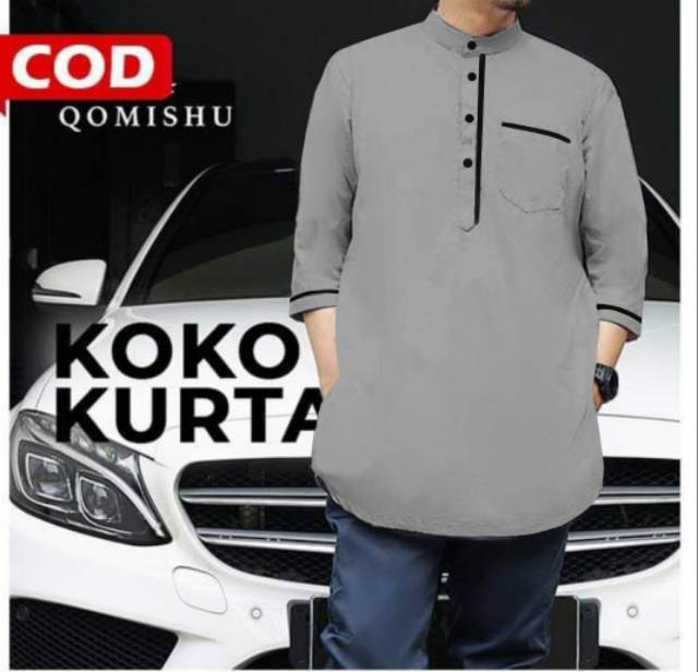 TOTOTAshop.Baju koko KURTA.Bahan cotton premium.Lengan 7/8 ada kantong kiri kanan dan di dada.