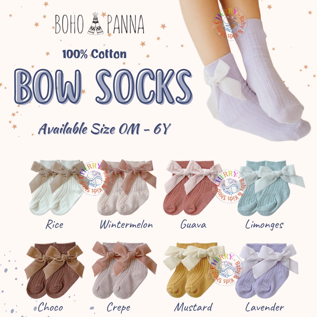 Bohopanna Bow Socks 0M - 6Y Kaos Kaki Pita Anak Perempuan Lucu Kaos Kaki Rajut Anak CBKS