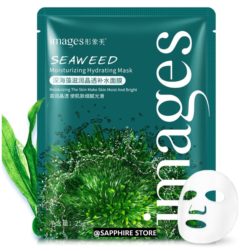 COD – Termurah !!! Masker Wajah Images Seaweed Moisturizing Hydrating Sheet Mask – Masker Wajah Seaweed Aloe Vera / Masker Wajah Pemutih dan Glowing Masker Muka Images Seaweed Whitening Mask / Masker Wajah Organik Viral Tiktok Masker Organik Anti Komedo