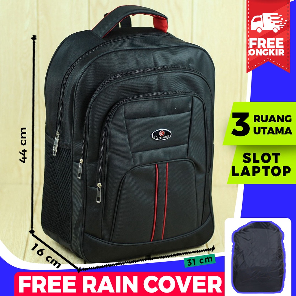 Ransel Elite Polo Mikro Hitam Backpack Punggung Cowok Tas Gendong SMP SMA Tebal Bagus Berkualitas