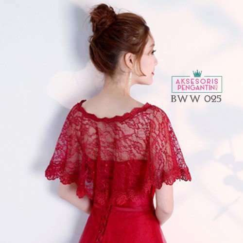 [TOKO TEPERCAYA] AKSESORIS PENGANTIN LACE BOLERO KARDIGAN BROKAT MAROON BWW025