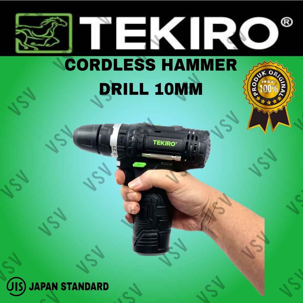 TEKIRO Cordless Hammer Drill 10mm Mesin Bor Baterai 12Volt impact Drill