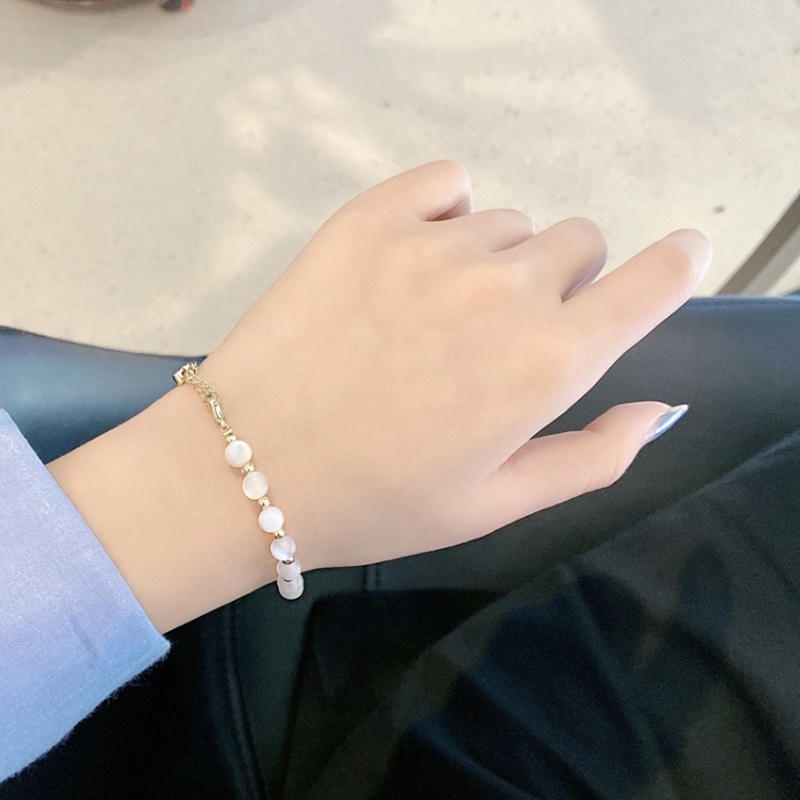 Gelang Manik-Manik Bulat Asimetris Transparan Desain Opal Estetik Untuk Hadiah