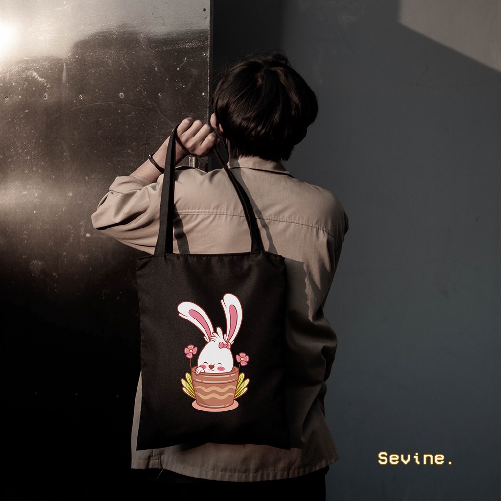 Sevine Tas Wanita Totebag Tote Bag Resleting Kawai Black Series Hitam - KWI3