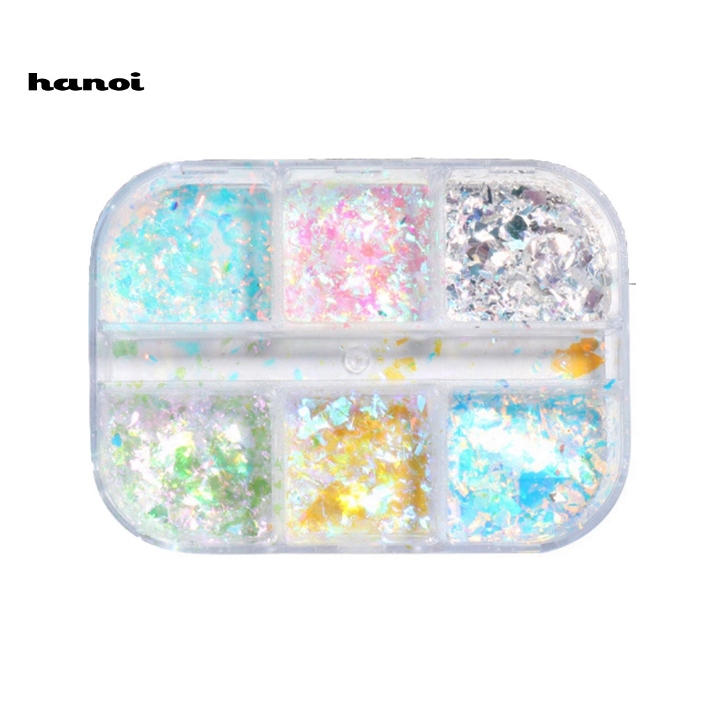 Han 1 Kotak Payet Glitter 6 Sekat Untuk Dekorasi Nail Art / Manicure DIY