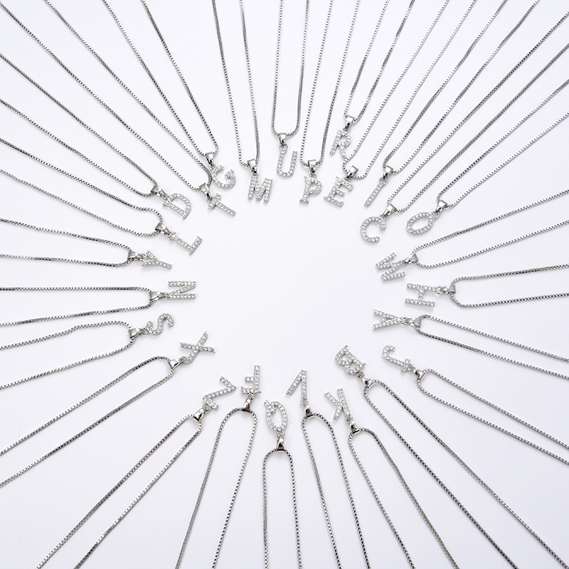 TERMURAH HYL JEWELRY Kalung Titaniun Huruf Kalung Alfabet titanium Wanita Permata Perhiasan Lapis