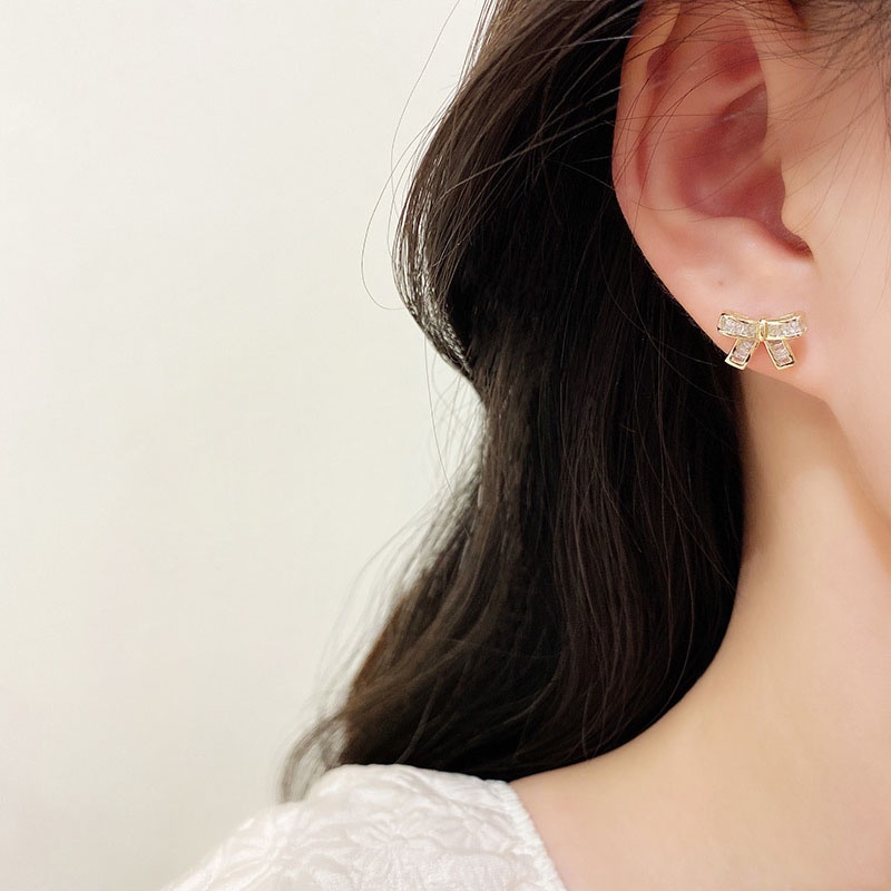 Anting Tusuk Sterling silver 925 Desain Pita Hias Kristal Zircon Mewah Berkilau Untuk Wanita