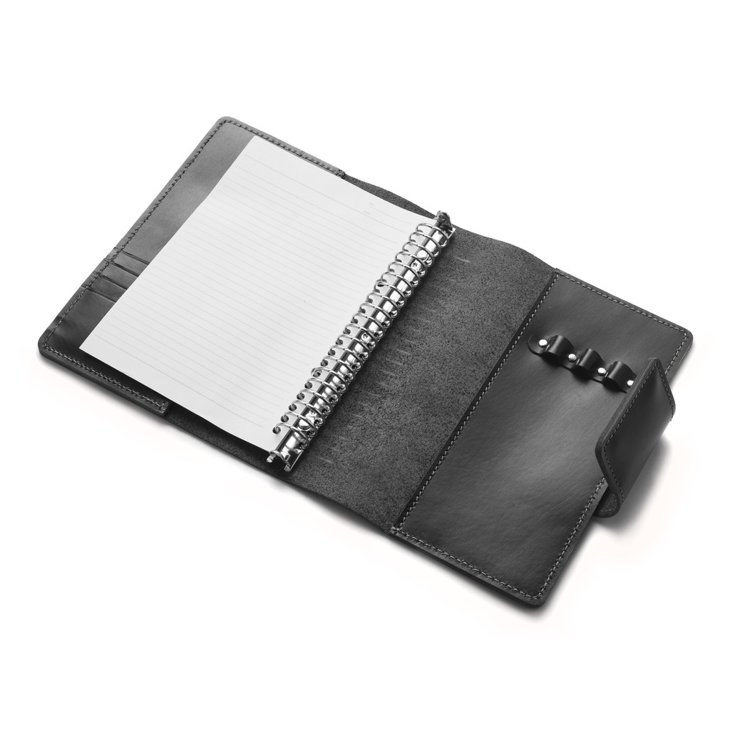 binder kulit asli A5 agenda ring loose leaf warna hitam - PHBD1011