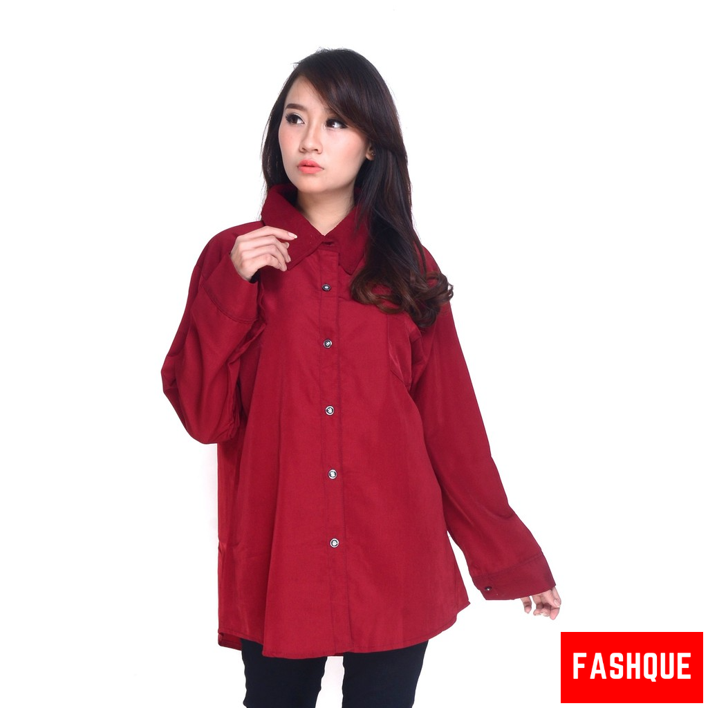 Kemeja Wanita Jumbo Lengan Panjang Polos Casual Oversize Terbaru Murah Kekinian - 0064-MAROON