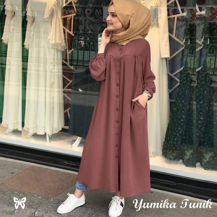 Gamis wanita BAJU GAMIS WANITA TERBARU GAMIS KATUN DENIM YUMIKA - Merah kekinian jumbo termurah dewa