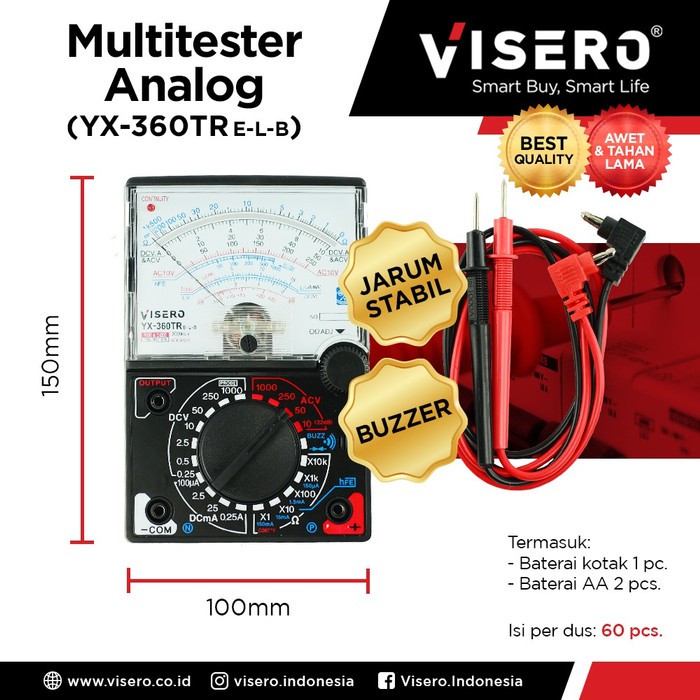 Multitester/ Avometer Analog Visero YX-360ELB+Battery (Buzzer) Visero